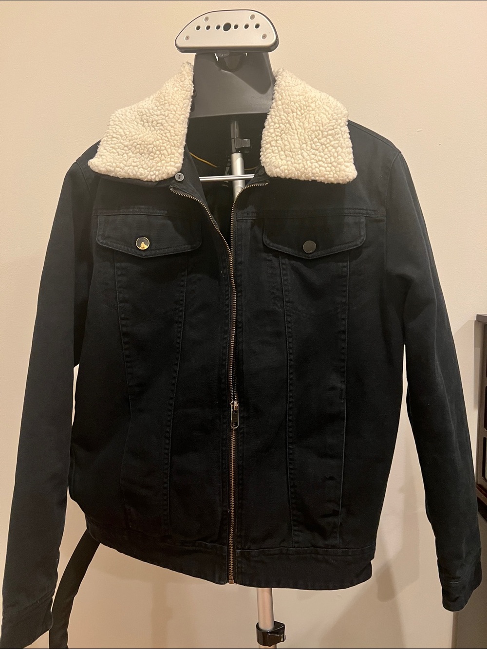 Zara Black Jacket with Cream Sherpa Collar - Lightweight Shirt Jacket